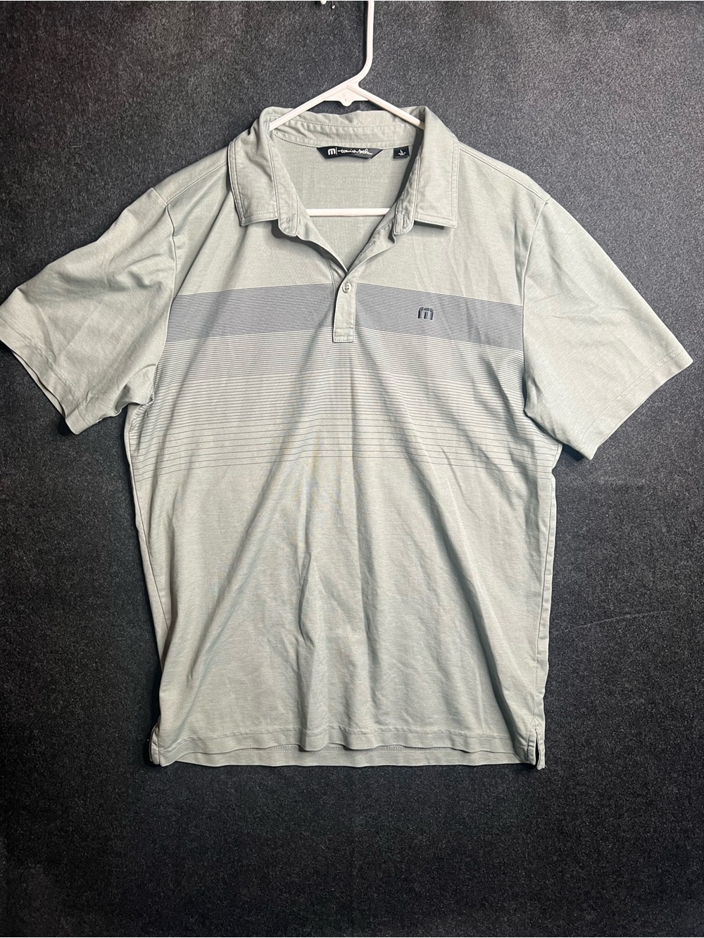 TravisMathew Men's L Gray Striped Polo Shirt Short Sleeve Pima Cotton Blend